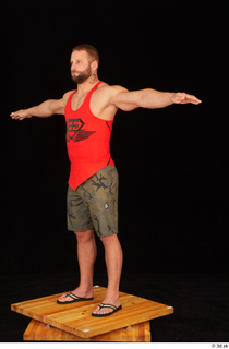 Dave camo shorts red tank top sandals standing t poses…